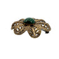 vintage bronze metal flower BROOCH green stone center floral jewelry pin