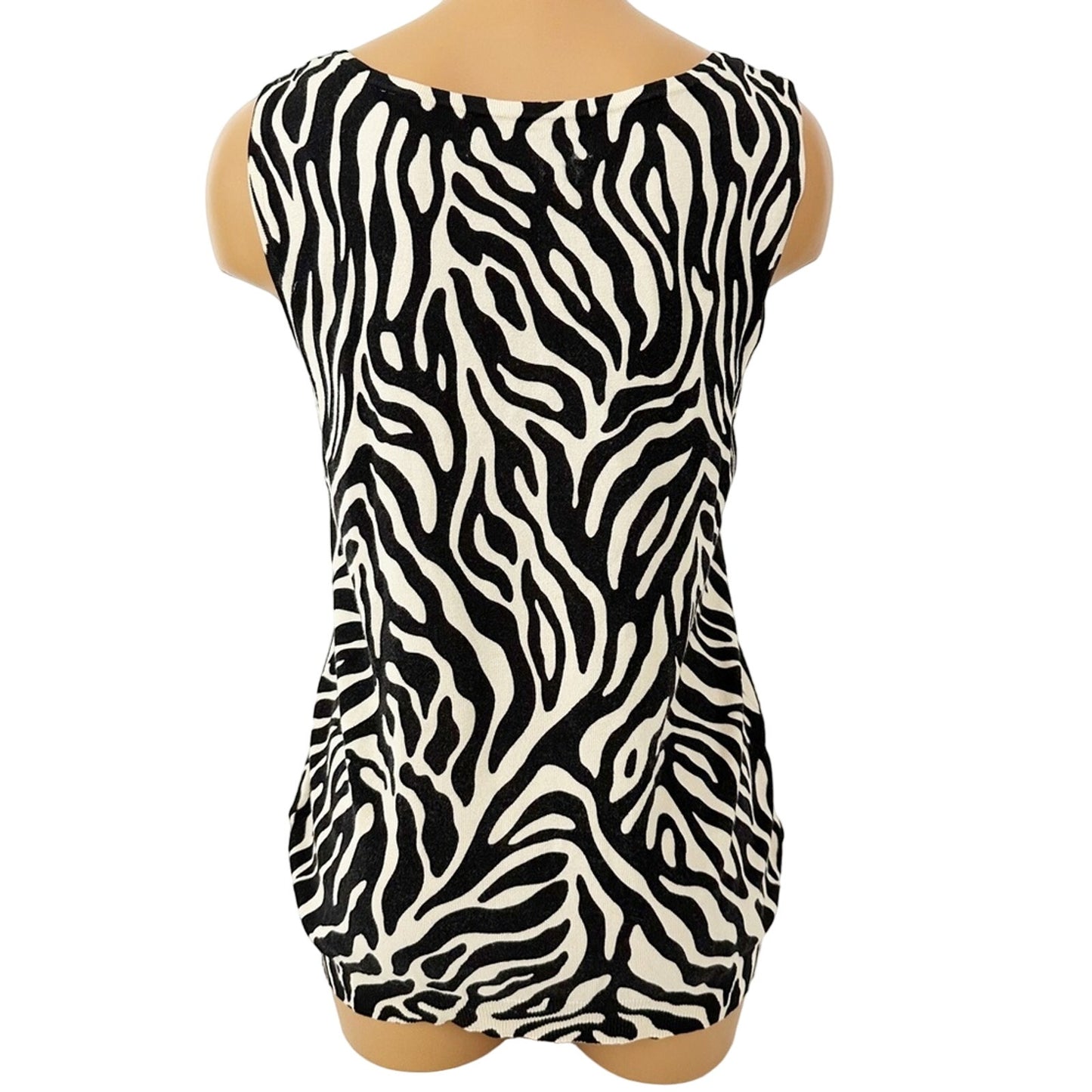 Josephine Chaus black & natural zebra print sleeveless TOP sweater tank M medium