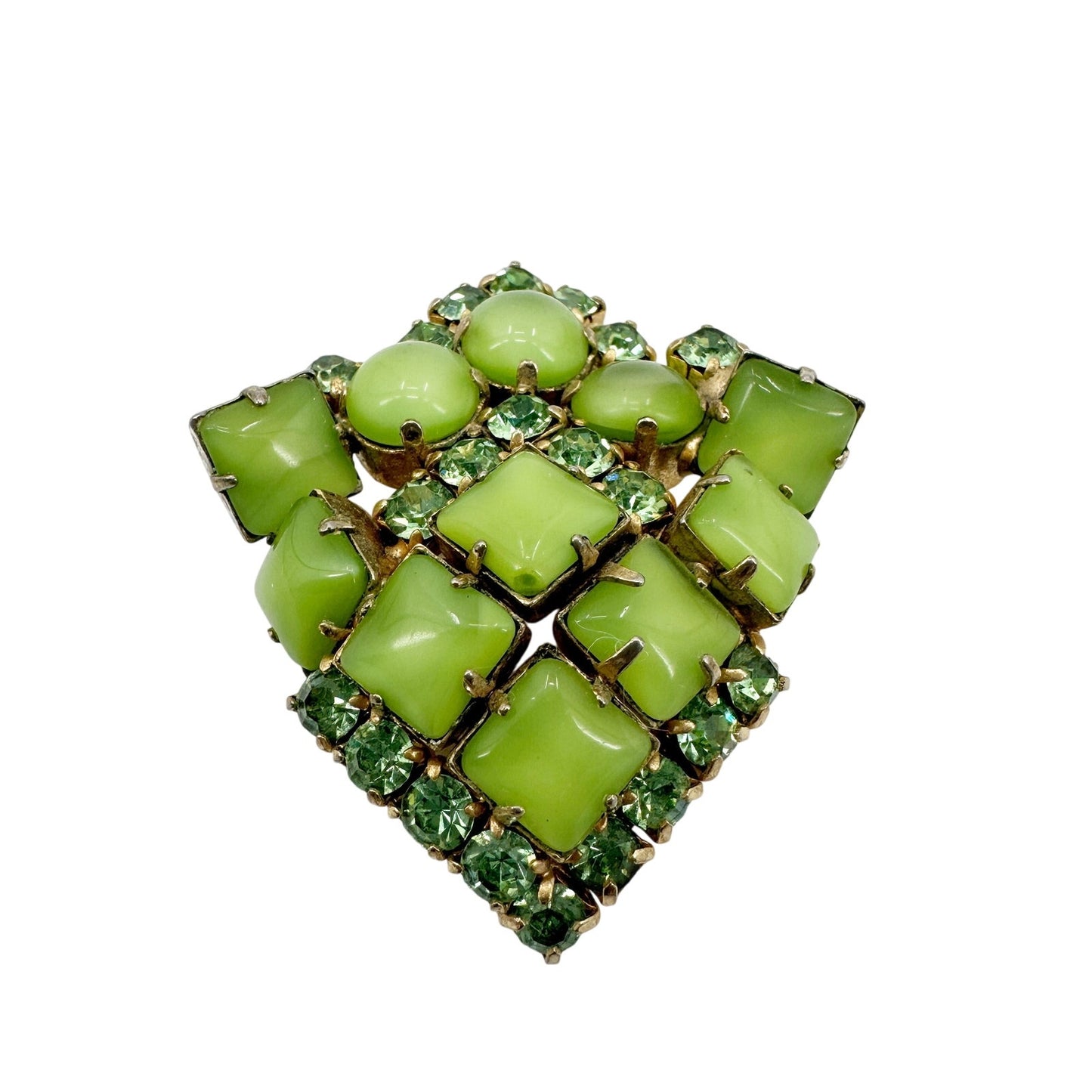 vintage green stones & rhinestones BROOCH jewelry pin