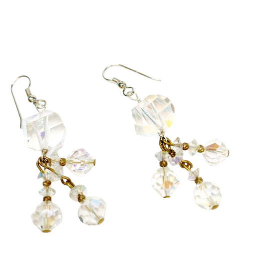 handmade 2" dangling sparkly crystal beaded EARRINGS jewelry NEW vintage beads