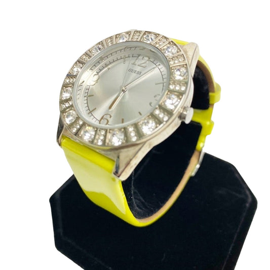 ladies GUESS greenish yellow patent leather analog WATCH rhinestones G76047L