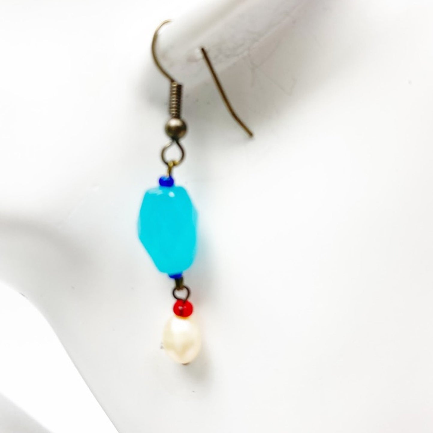 handmade red white blue aqua beaded EARRINGS jewelry NEW vintage beads