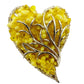 vintage yellow & light gold heart-shaped BROOCH beaded jewelry pin