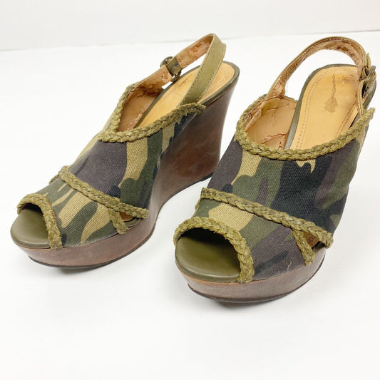 Gianni Bini camouflage camo wedge sandal SHOES size 7 canvas & leather upper