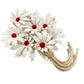 vintage white flowers plastic bouquet BROOCH floral jewelry pin red centers