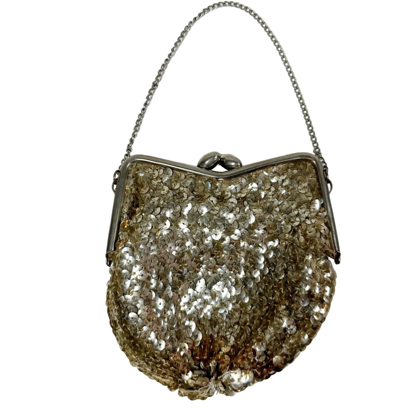 vintage silver sequins small evening Chain Bag handbag pouch purse