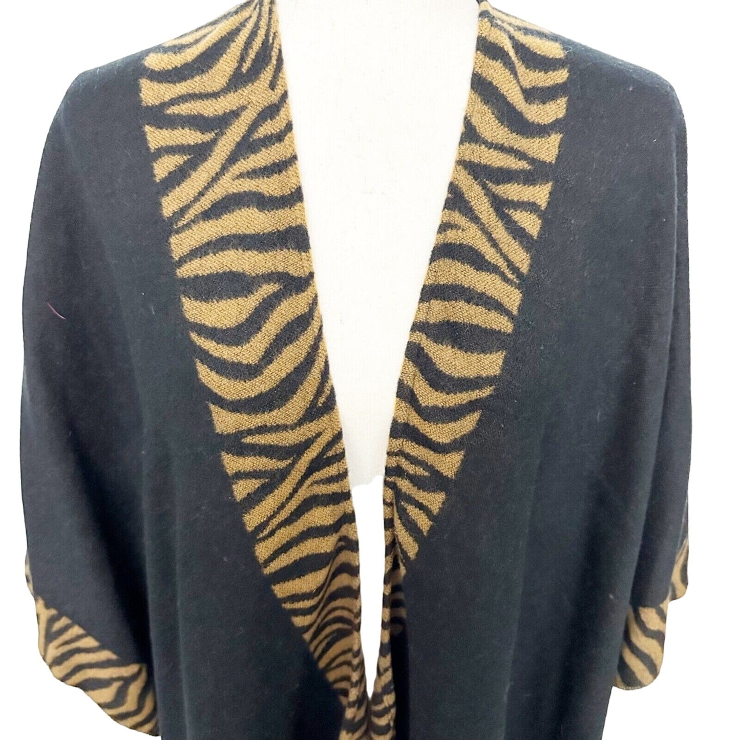 Accessory Street black & brown animal print fringe Ruana open front poncho OS