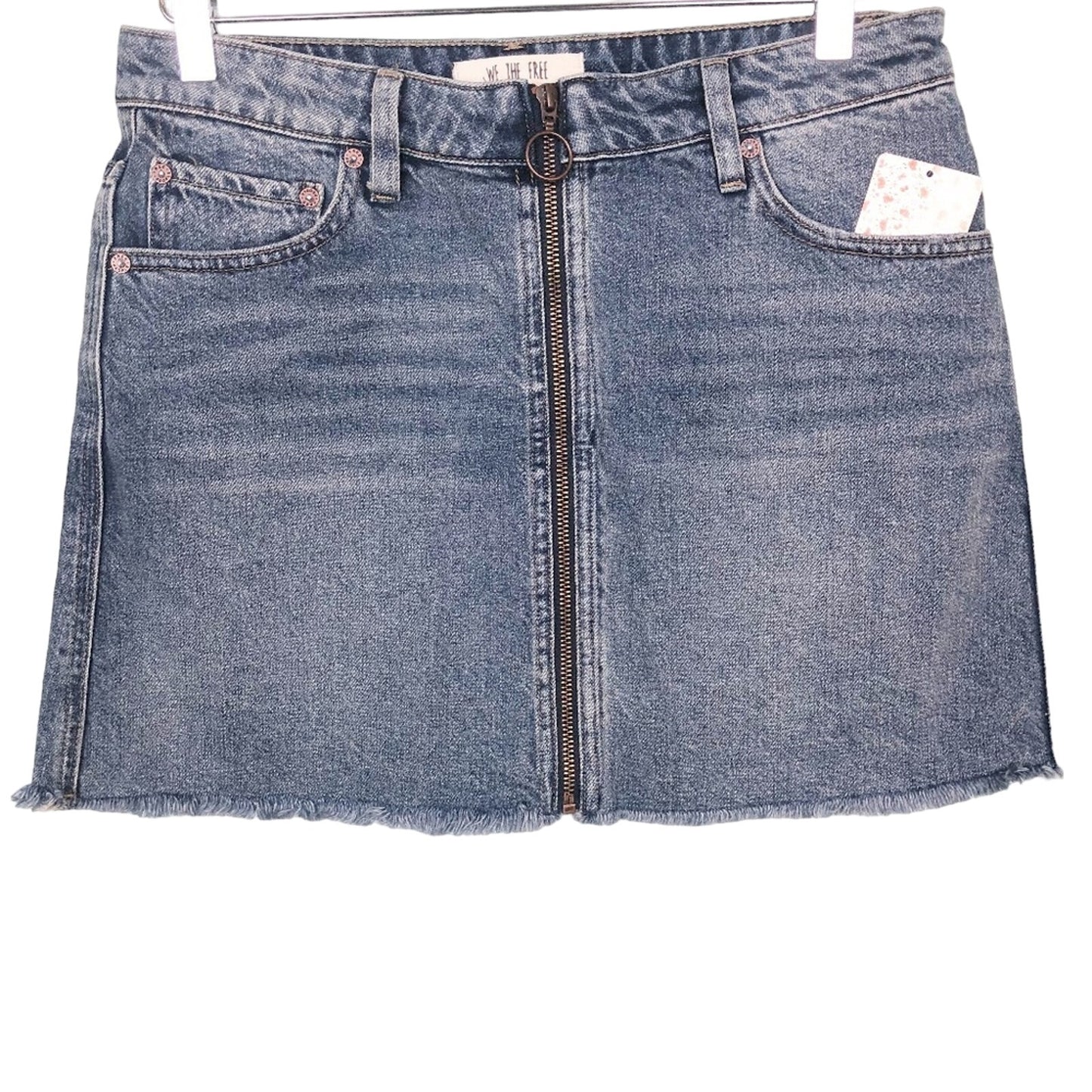 We The Free People blue denim Zip It Up mini short SKIRT size 28 new $60