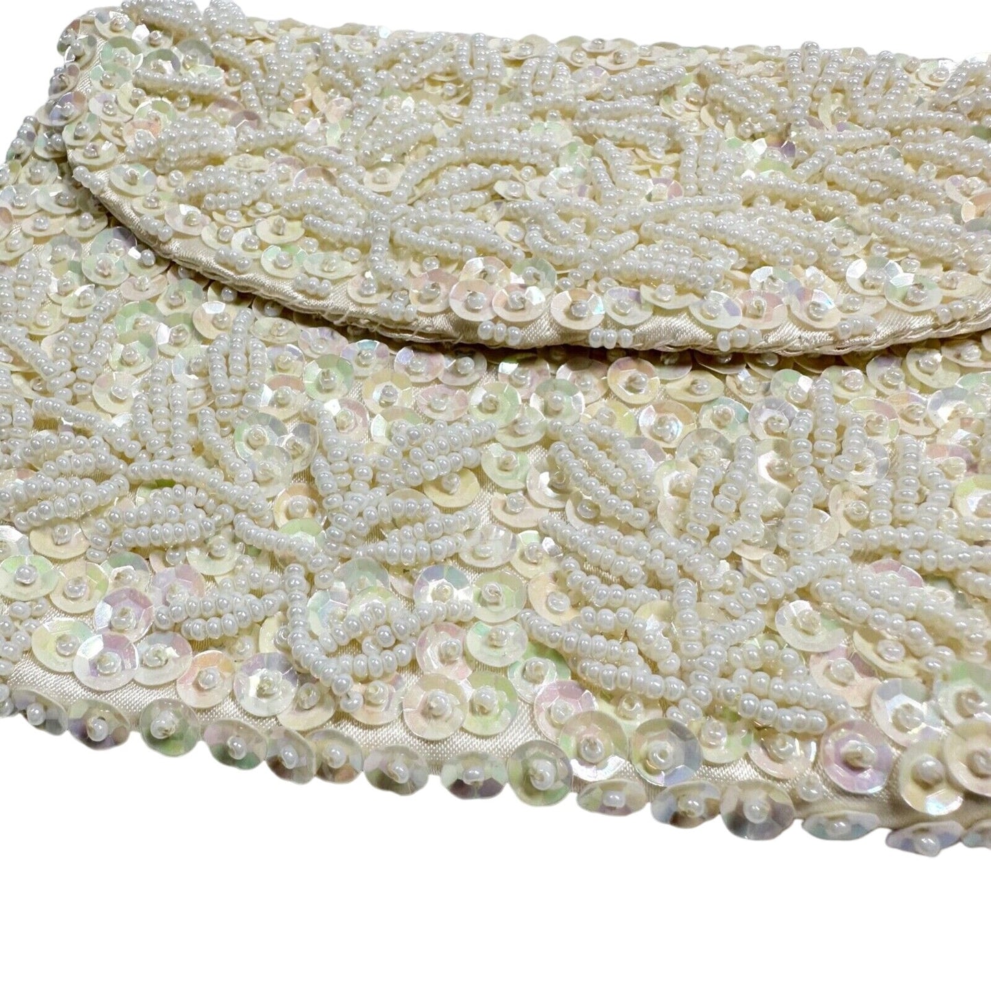 vintage white sequins beaded K. Gimbel small evening Clutch Bag purse Hong Kong