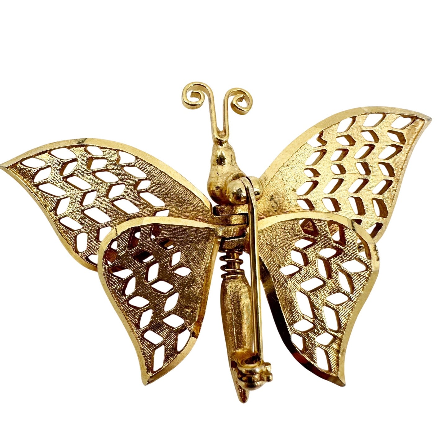 vintage gold tone metal butterfly BROOCH moveable wings jewelry pin