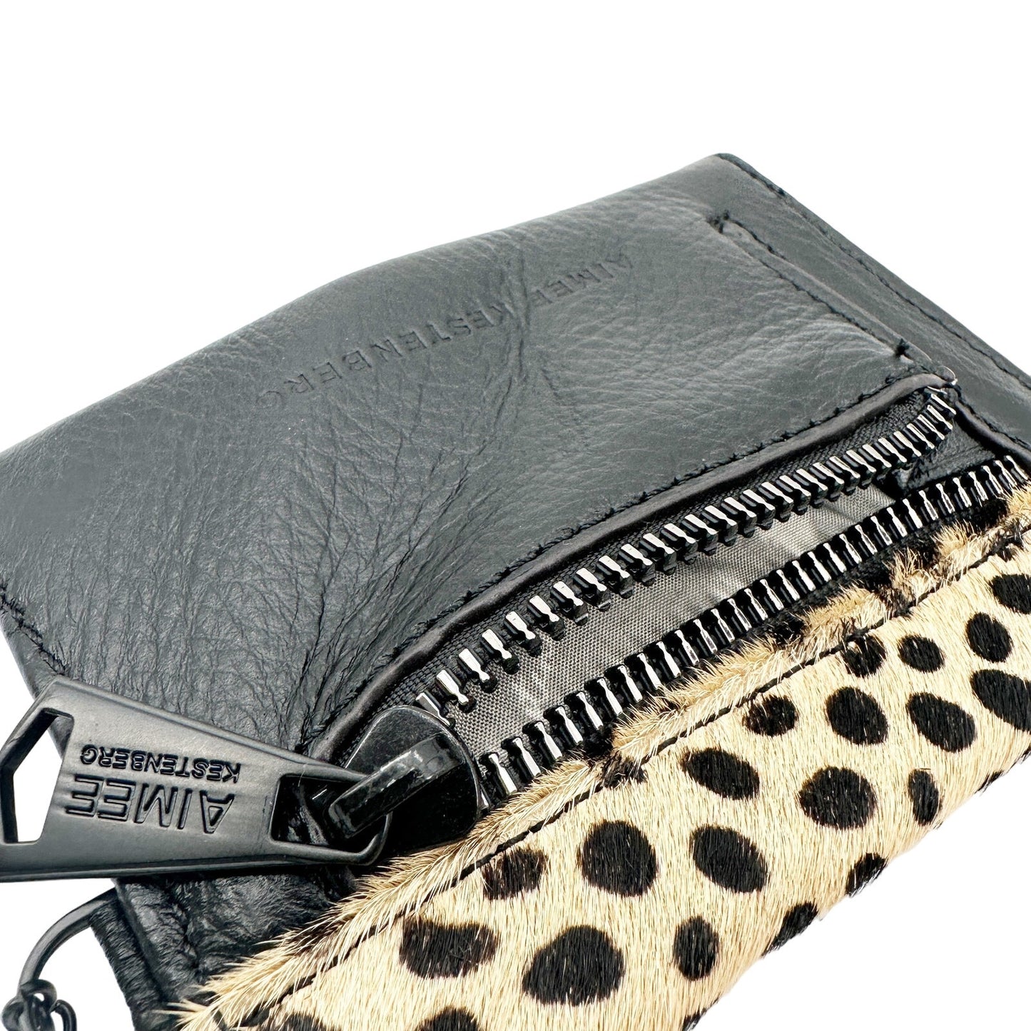 Aimee Kestenberg black leather & cheetah print Ashley Pouch calf hair card case