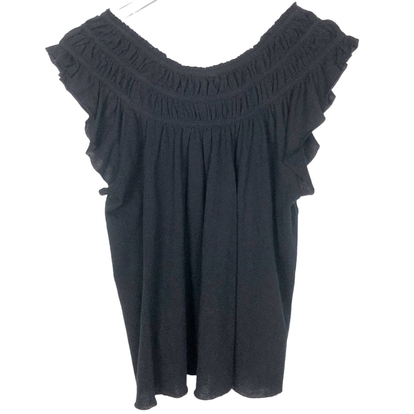 We The Free People black Top size XS extra small blouse ruffled cap sleeves